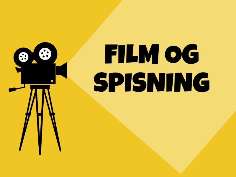 Filmfremviser, der viser teksten Film og spisning